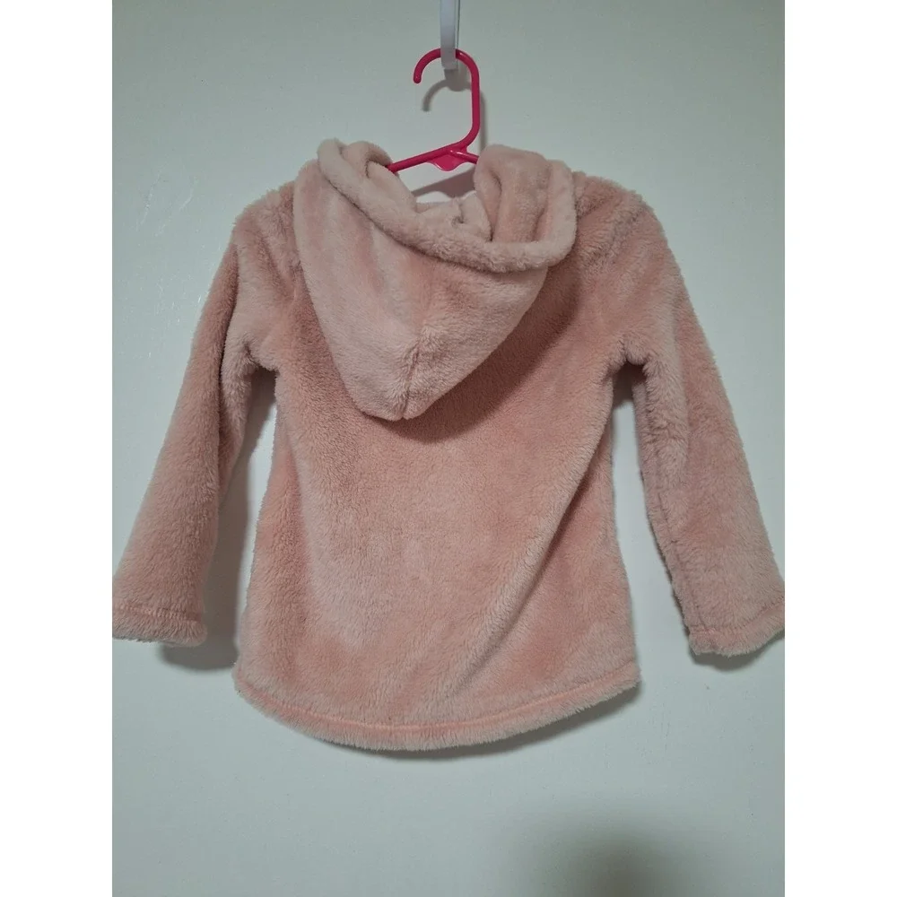 Carter's Toddler Girls Size 2T Pink Fuzzy Fleece Pullover Hoodie Heart Pocket